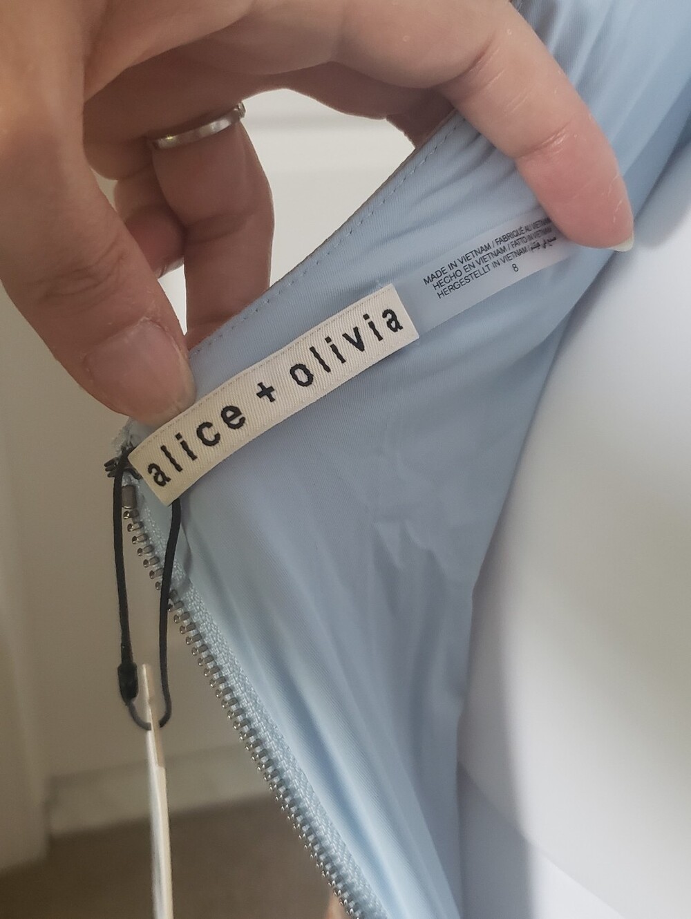 Alice + Olivia Backless Maxi Dress with Classical Print - Blue & Cream - Picture 7 of 9